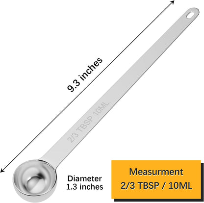 1PCS 2/3Tbsp(2tsp, 10ml) Extra Long Handle Measuring Spoon, Single Stainless Steel Individual Measure Scoop Only