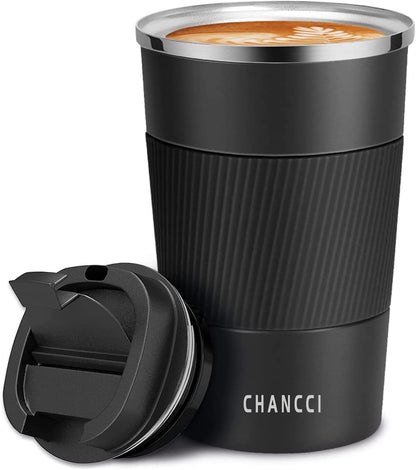 12oz Travel Coffee Mug Spill Proof, Insulated Coffee Mug with Lid, Leakproof Coffee Tumbler,Stainless Steel Vacuum Coffee Cup for Hot/Cold Drinks, Reusable Thermal Coffee Cup -380ml,Black