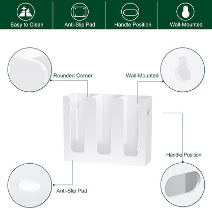 Disposable Coffee Cup Dispenser with Handles, Countertop or Wall Mount Hot/Cold Drink Cup and Lid Holder - Bathroom/Kitchen/Office Acrylic Cup Lid Storage Organizer (3 Compartments, White)