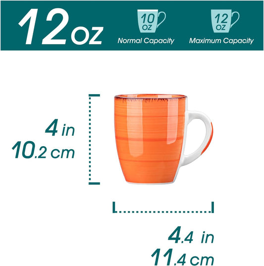 vancasso Bonita 12 Oz Coffee Mugs Set of 6, Ceramic Coffee Cups for Cappuccino, Latte, Tea, Cocoa, Warm Color