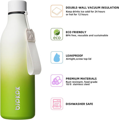 BJPKPK Insulated Water Bottles, 25 oz Stainless Steel Metal Water Bottle with Strap, BPA Free Leak Proof Thermos, Mugs, Flasks, Reusable Water Bottle for Sports & Travel, Elegant Green