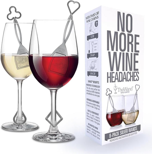 PureWine Wine Wands Purifier, 8 Wine Filters Remover Histamines Sulfite - May Reduce and Alleviate Wine Allergies & Sensitivities - Restores Taste, Perfect Wine Pour, Gifting, Holiday