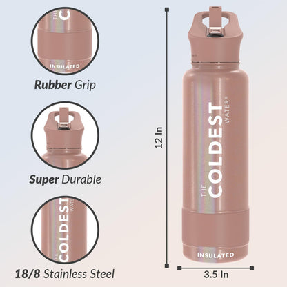 Coldest Insulated Water Bottle with Straw Lid - Stainless Steel Metal Insulated Bottle for Men & Women (Golden Rose Glitter, 40 oz)