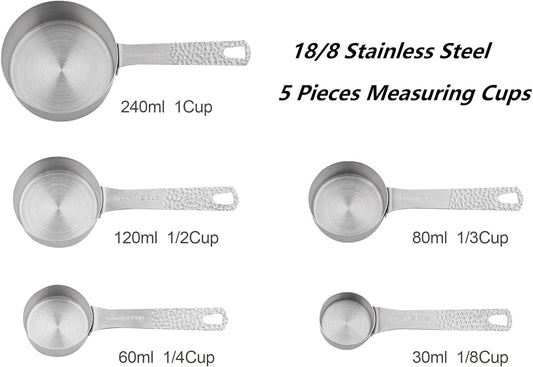 Measuring Cups and Spoons Set 13, 18/8 Stainless Steel Measuring Cups and Spoons Set for Baking and Kitchen, Metal Measuring Cups Set