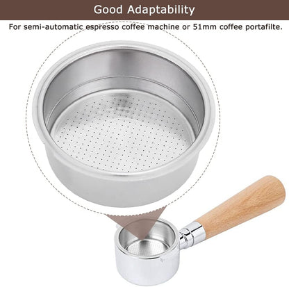 Watris Veiyi Stainless Steel Coffee Filter, Double Cup Coffee 51mm Pressurized Porous Filter, Double Layer Portafilter Basket, Coffee Machine Replacement Accessories