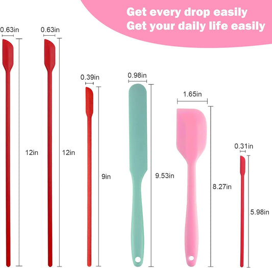 Mini Silicone Spatula Set 6 PCS Food Grade Small Jar Spatula with Long Handle Makeup Spatula Tool Heat Resistant Kitchen Utensils for Baking Cooking Mixing Tiny Scraper