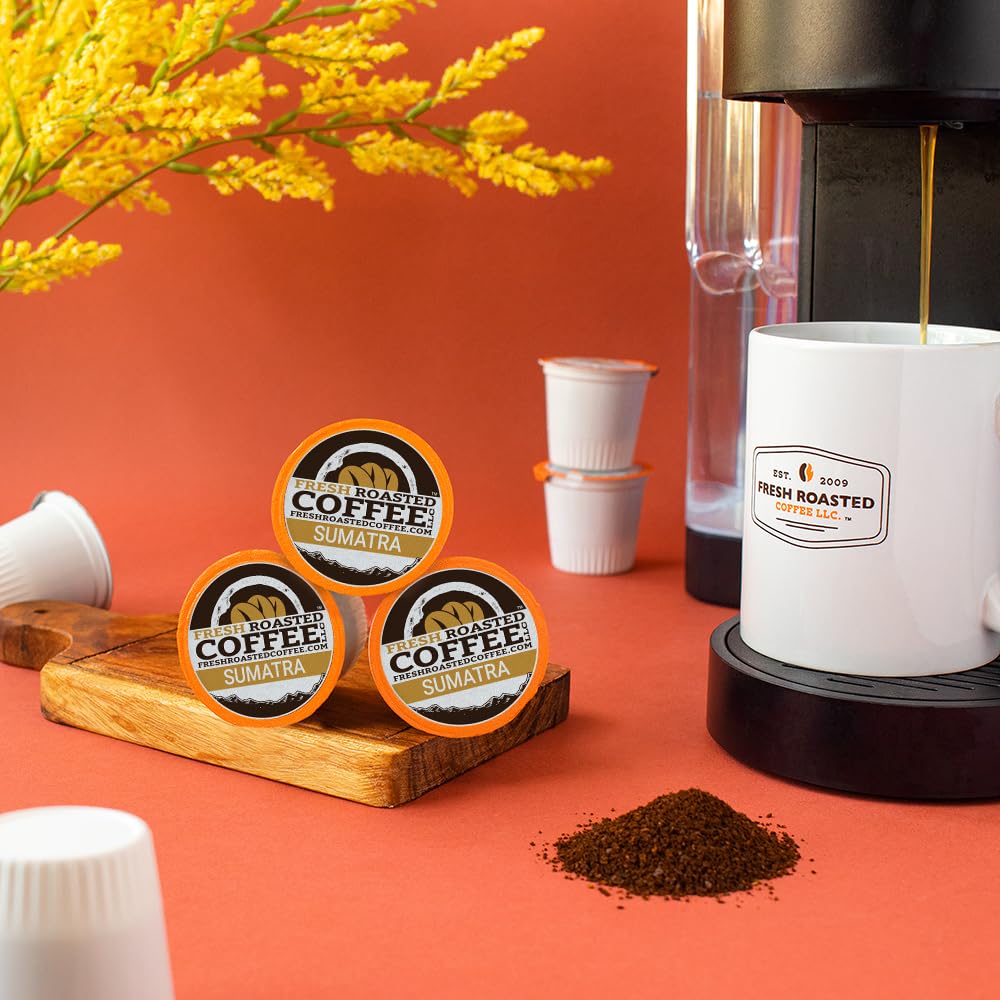 Fresh Roasted Coffee, Sumatra Mandheling |100% Single Origin | Medium Roast, 96 Pods for K Cup Brewers