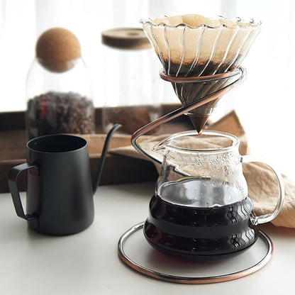 Pour Over Coffee Maker Set - Glass Dripper, Metal Stand, 600ml Heat-Resistant Server, 40 Filters - 4 in 1 for Home or Office (Bronze)