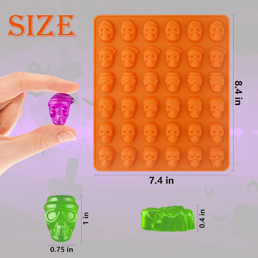 Sakolla Skull Candy Molds Silicone, 2 Pack 36 Cavity Non-Stick Halloween Gummy Molds for Chocolate, Candy, Jelly, Ice Cube, Dog Treats