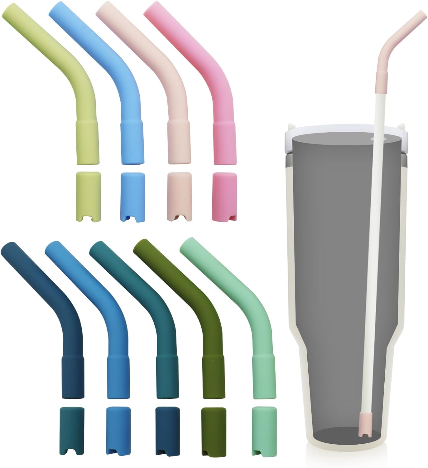 18 Pcs 8mm Silicone Straw Tips and Pedestals Reusable Food Grade Rubber Straw Tips for Metal Straws Replacement Flex Elbow Silicone Straw Covers for Stanley Cup Tumbler Fit for 8-10mm Diameter Straws