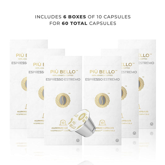 Piu Bello Espresso Estremo Coffee Pods – Espresso Coffee Pods for Nespresso Original Machines – Compatible Capsules Pack – Rich & Balanced Taste – Strong Italian Espresso Flavor – Kosher Certified (60 Count, Single Flavor)