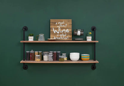 Pipe Shelves Industrial Pipe Shelving Shelves Real Wood Industrial Floating Pipe Shelves with Wood Planks 48 inch Wall Shelves Rustic Hanging Bookshelf Farmhouse Kitchen Bar Shelving