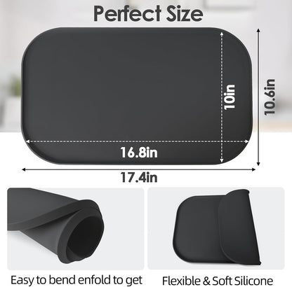 TOHONFOO Silicone Coffee Maker Mat with Lip, 17.4'' x 10.6'' Heavy Duty Coffee Maker Mat for Countertops, Coffee Tray Fit Under Coffee Machine Appliance Automatic Machines Espresso Accessory, Black