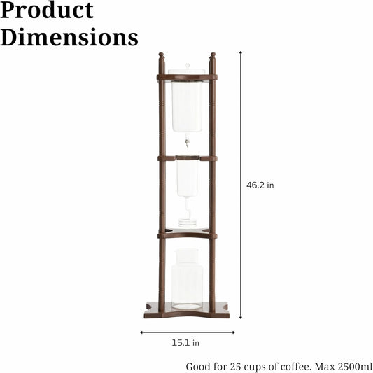 Nispira Cold Brew Drip Tower Iced Coffee Maker Glass Wooden Stand 25 Cups