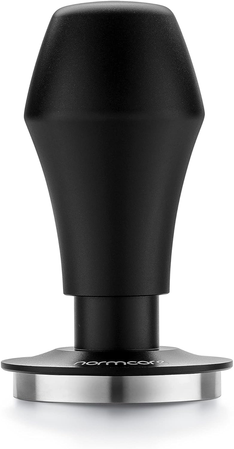 Normcore 51mm Coffee Tamper V4.1 with Click Sound Feedback, Spring Loaded Tamper Fit Delonghi Portafilter, 304 Stainless Steel Flat Base, Anodized Aluminum Handle with Silicone Stand, Black