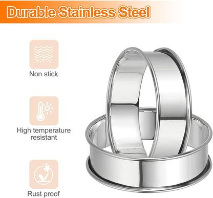 HARFINGTON 6pcs Crumpet Rings 3.15" Nonstick Round Cake Ring Stainless Steel Double Rolled English Pastry Rings for Kitchen Baking Crumpet Dessert, Silver