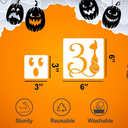 Halloween Stencils Pumpkin Face Stencils Reusable Ghost Bat Witch Spider Stencil for Painting on Wood Fabrics DIY Crafts Ornaments Decor