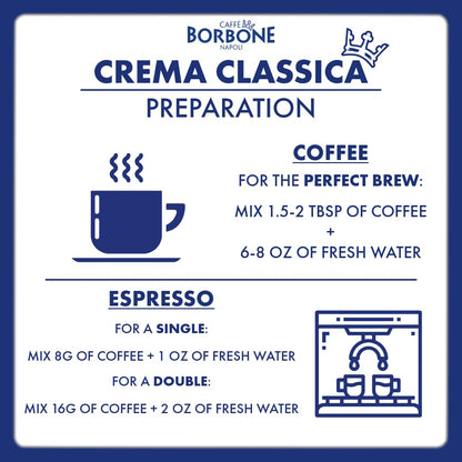 Caffe Borbone Whole Bean Coffee, Medium Roast Arabica and Robusta Blend, Crema Classica, Full-Bodied and Balanced Italian Coffee, 2.2 lb Bag