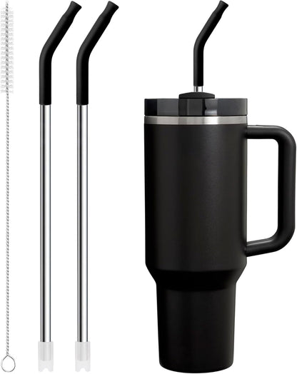 Snowfall Metal Straw for Stanley 40 OZ Cup, Long Reusable Stainless Steel Replacement Straws with Silicone Tip for Simple Modern 40 OZ Tumbler (Black)
