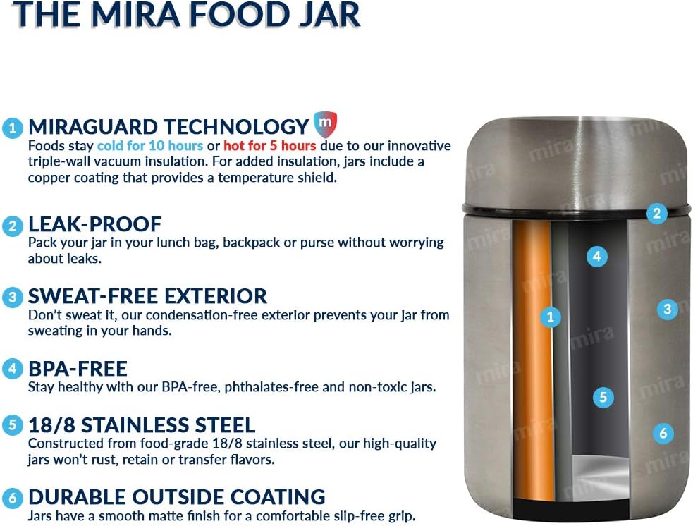 MIRA Insulated Food Jar Thermo for Hot Food & Soup, Compact Stainless Steel Vacuum Lunch Container for Meals To Go - 13.5 oz, Olive Green