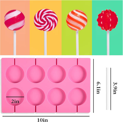 Silicone Lollipop Molds Candy Molds Silicone Sucker Molds Hard Candy Mold & 8 Rounds Nonstick Lollipop Mold With 20 Sticks for Candies,Bread,Jellies,Chocolate,Etc