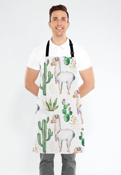 Llama Cacti Apron for Women and Men, Adjustable Kitchen Chef Apron for Cooking Baking - Cute Birthday, Anniversary, Mother's Day Apron Presents for Mom Wife Girlfriend Aunt Grandma