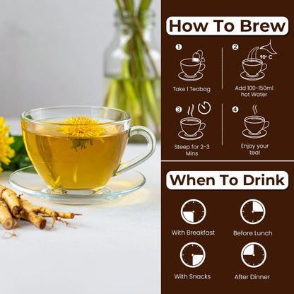 BLUE TEA - Dandelion Root Tea - 60 Count - Pyramid Plant Based Tea Bag | Support Kidney Function and Healthy Digestion | Detox Tea | Herbal Tea - Caffeine Free - Non-Bitter - Mild Flavor | Zipper Pack
