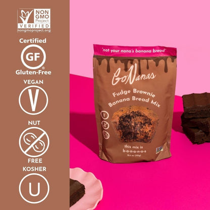 GoNanas Fudge Brownie Oat Flour Banana Bread Mix, Suitable for Plant Based Vegan Diets, Gluten Free Dairy Free Snacks, Healthy Snacks For Adults, Muffin Mix, Nut Free, Cupcakes Dessert, NON-GMO, 4pk