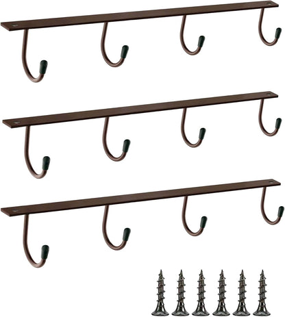 Mugs Hooks 3 Pcs Mug Holder Under Cabinet Coffee Hooks for Mugs Iron Hanging Mug Rack Under Shelf Kitchen Dining Bar Organizer Rack - Bronze