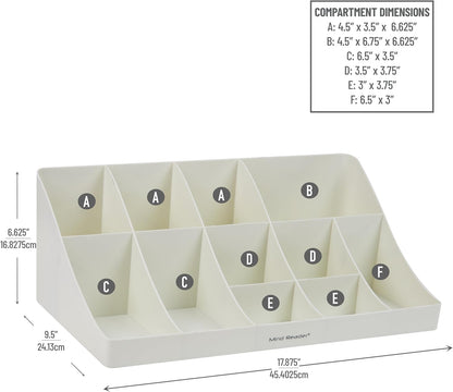 Mind Reader Cup and Condiment Station, Countertop Organizer, Coffee Bar, Kitchen, Stirrers, 17.875"L x 9.5"W x 6.625"H, White