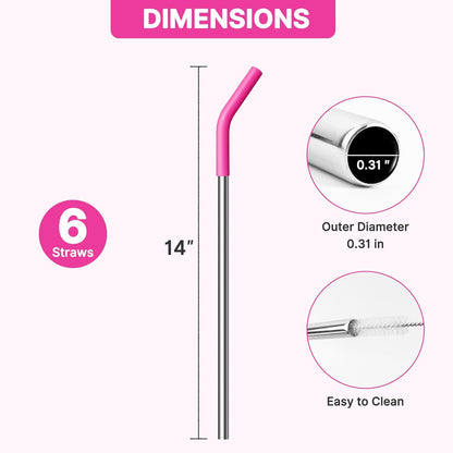 Metal Straws Reusable for 40oz Tumblers,Stainless Steel Replacement Straight Straws with Silicone Tips for 40oz Stanley Cup, Simple Modern,Meoky Tumblerr, Cleaning Brush