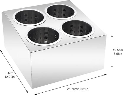 Stainless Steel Flatware Utensil Holder, Commercial 4-Hole Cylinder Silverware Organizer for Countertop Restaurant