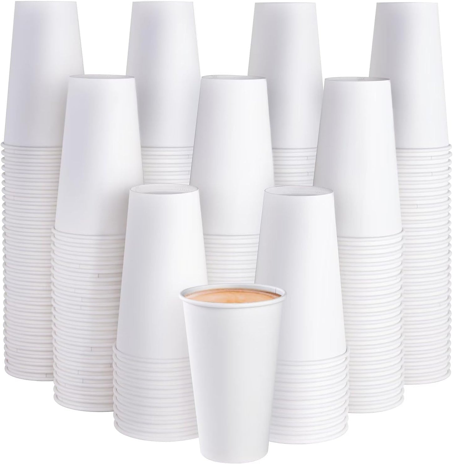JOLLY PARTY 210 Pack 16 oz Disposable Paper Coffee Cup, Hot/Cold Beverage Drinking Cups for Water, White Paper Hot Coffee Cups