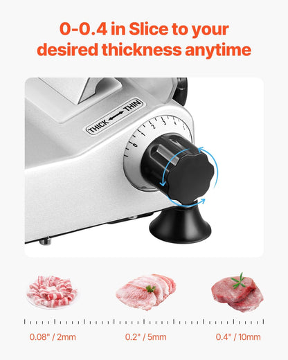 VEVOR Commercial Meat Slicer, 10 inch Electric Deli Food Slicer, 180W Meat Cutter with a Premium 65Mn Blade, 0-0.4 inch Adjustable Thickness, Food Slicer Machine for Meat Vegetables Hard Bread Cheese