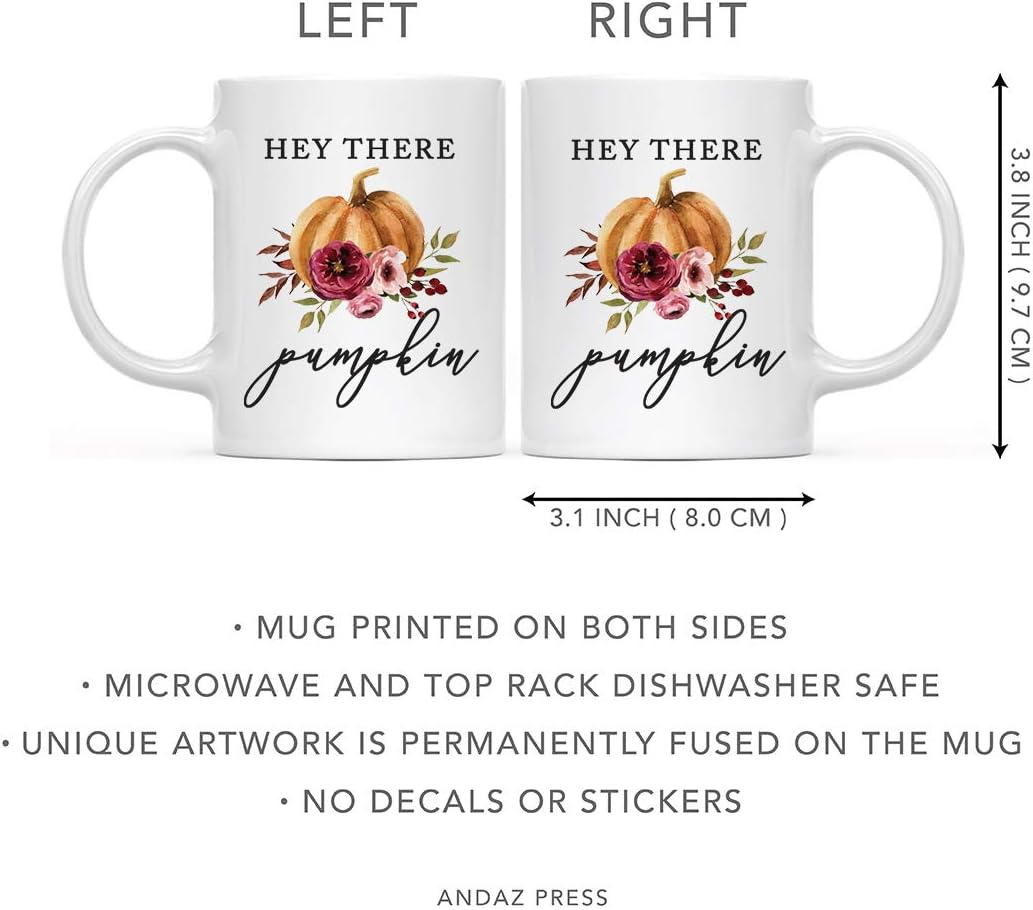 Andaz Press Fall Burgundy Marsala 11oz. Ceramic Coffee Tea Mug, Hey There Pumpkin, 1-Pack, Pumpkin Floral Graphic, Birthday, Friend, Family, Coworker, Autumn Season, Festive Holiday Ideas