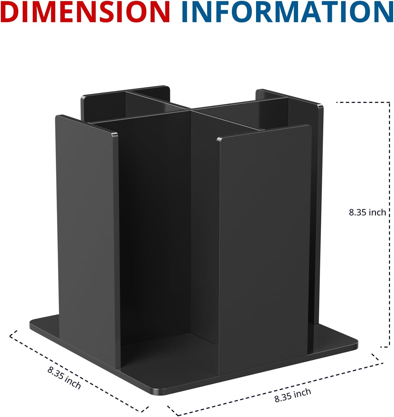 Cup and Lid Holder, 4 Compartment, Square | Rotating Coffee Cup Dispenser Lid Carousel for Restaurant, Buffet, Coffee Station, Bar, Countertop, Black Acrylic