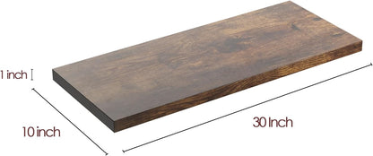 Wall Shelf Set of 1, Rustic Brown Floating Shelves 30 in W x 10 in D x 1 in H, Wooden Floating Wall Shelf with Invisible Brackets for Living Room/Bedroom/Bathroom/Kitchen Storage and Decor