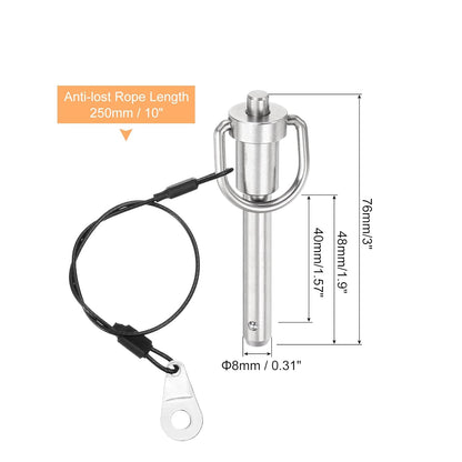 uxcell 1 Pcs Quick Release Pin, 5/16" x 1.57"(Dia. x L) Push-Button Ball Locking Pin 304 Stainless Steel Ring Handle Locking Pin with Wire for Audio Bimini Top Marine, Silver