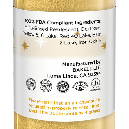 Bakell - Gold Tinker Dust (4g, 1x Mini Spray Pump) Edible Glitter for Food, Desserts, and Beverages!