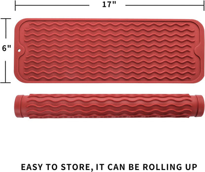 Silicone Dish Drying Mat for Multiple Usage,Easy clean,Eco-friendly,Heat-resistant Silicone Mat for Kitchen Counter,Sink,Bar,Bottle,or Cup Red M 17 inches x 6 inches