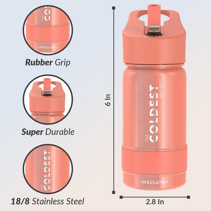 Coldest Insulated Water Bottle with Straw Lid - Stainless Steel Metal Insulated Bottle for Men & Women (Pink Froze Glitter, 14 oz)