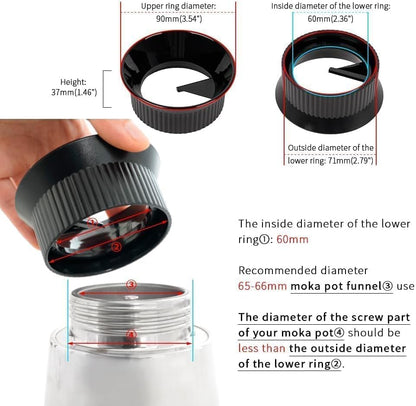 watchget Moka Pot Dosing Funnel - 60mm Espresso Coffee Dosing Ring, Plastic Powder Receiver and Distribution Tool for 6-Cup Moka Express Pot, Black