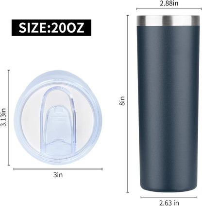 HASLE OUTFITTERS 20 oz Skinny Tumblers Bulk Set, Stainless Steel Insulated Slim Tumblers with Lids, Reusable Double Wall Travel Coffee Mugs, Durable Powder Coated Travel Water Cups(Navy, 8)