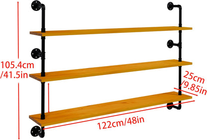 Industrial Pipe Shelving Shelf Rustic Black Wall Shelves Industrial Floating Shelves for Wall 48 Inch Farmhouse Bookshelf Pipe Shelves Living Room Kitchen