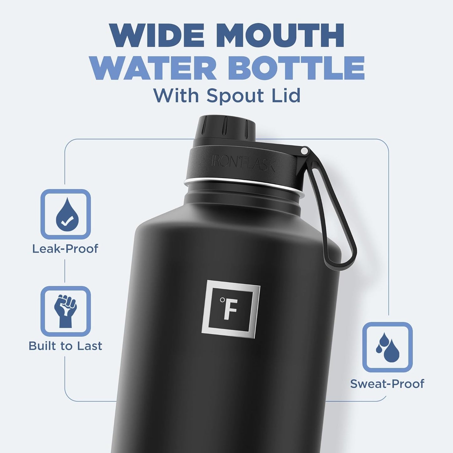 IRON °FLASK Camping & Hiking Hydration Flask with 3 Lids - Stainless Steel, Double Walled & Vacuum Insulated Water Bottle - Leak Proof & BPA Free (Day & Night, Spout - 64 oz)