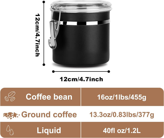 Stainless Steel Food Container with Clear Lids Airtight Storage Container Stackable Small Canisters Kitchen Pantry Storage for Cereal, Snacks, Candy, Herbs, Spices, Sugar, Tea (1.2L Black)