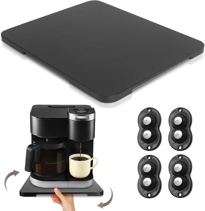 360° Rolling Tray Bamboo Appliance Slider for Kitchen Appliances, Coffee Maker Mat Tray for Countertops Sliding Tray for Coffee Maker Appliances Mat Easily from Under The Cabinet Black 11.6×13.9