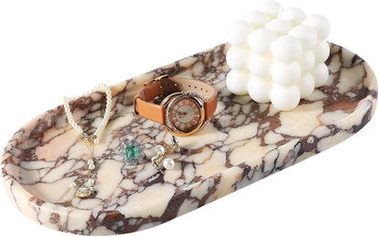 Koville Natural Decorative Marble Bathroom Tray, 12"x6" Calacatta Viola Marble Catchall Tray for Bathroom, Stone Perfume Trays Jewelry Dish for Dresser, Stone Storage Trays for Home Decor