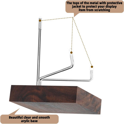 Wenqik 4 Pcs Crystal Display Stand Adjustable Metal Arms Small Rock Display Stand with Wooden Base Geodes Rock Agate Mineral Easel Holder for Collectibles(3.15 x 3.15 x 4.65 Inch)