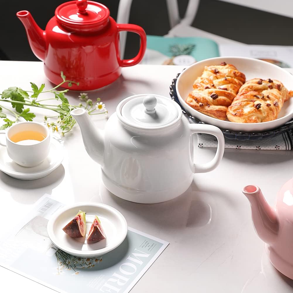 Sweejar 35 oz Porcelain Tea Pot, Teapot with Removable 18/8 Stainless Steel Infuser, Microwave & Dishwasher Safe Tea Maker, Tea Infuser Pots for Blooming loose Leaf Tea,Chrismas Women Gift(White)